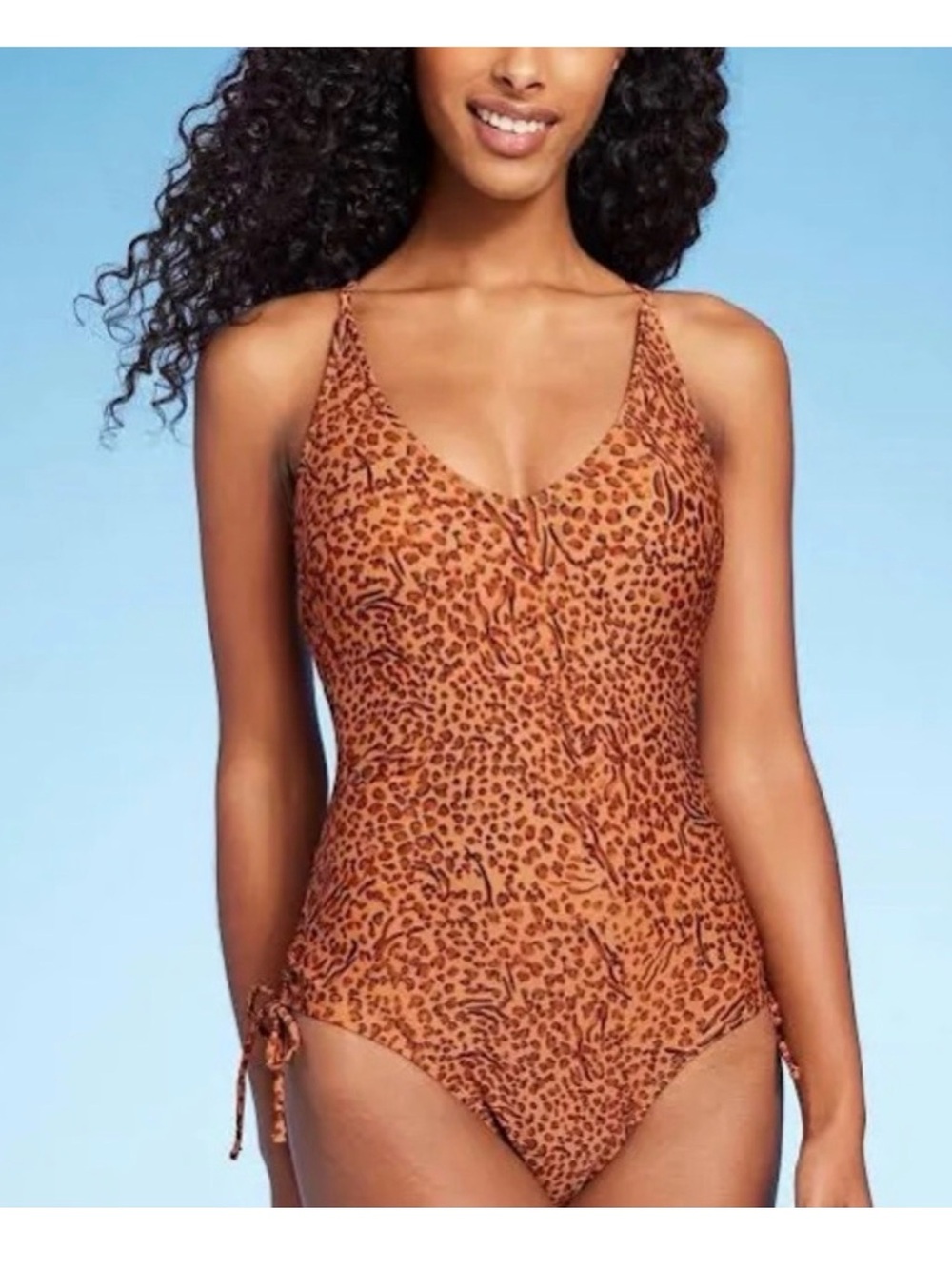 Target-Leopard Print One-Piece Swimsuit - Rust/Tan